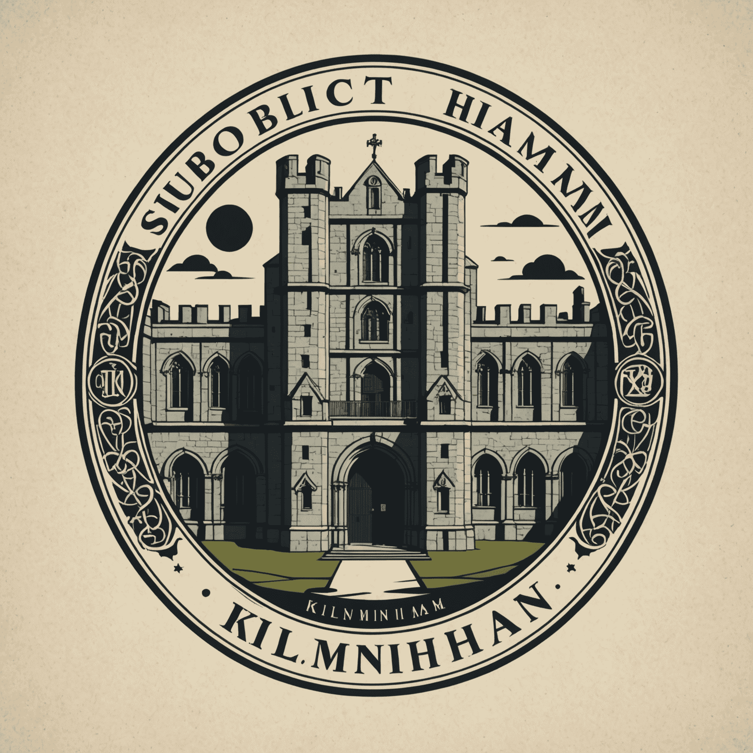 Kilmainham logo featuring a stylized representation of the prison's architecture