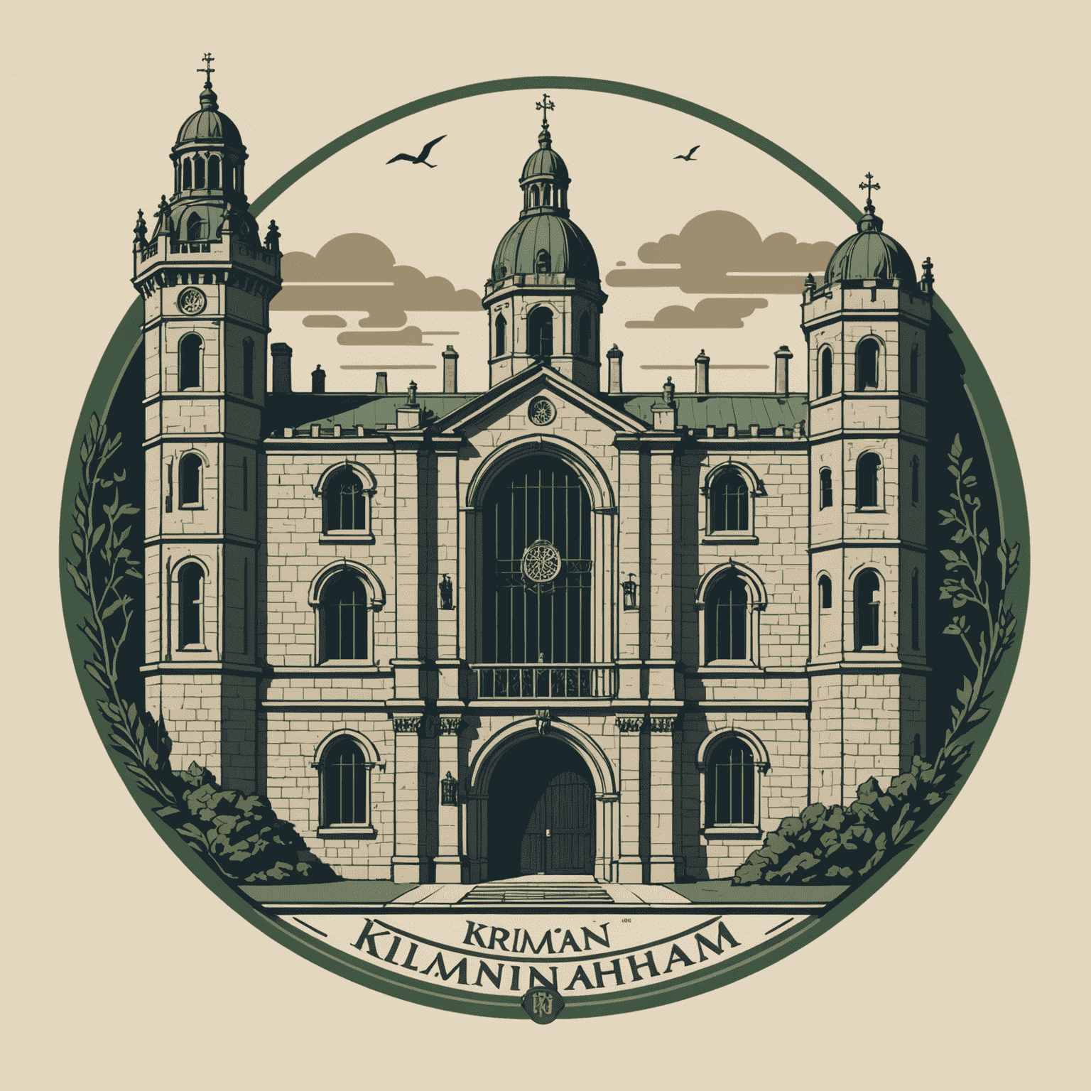 Kilmainham logo featuring a stylized representation of the prison's architecture