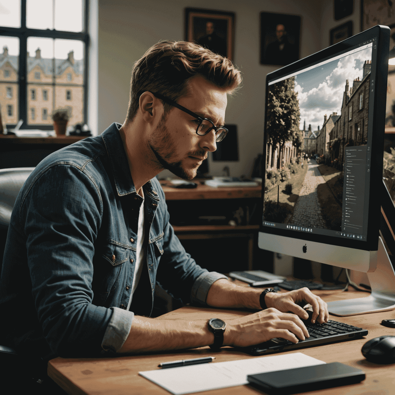 A designer working on a computer, creating custom Kilmainham-inspired graphics